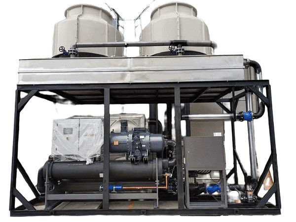 Chiller de baja temperatura de tipo tornillo refrigerado con agua de 100 hp con compresores dobles Hanbell para máquina de moldeo por inyección