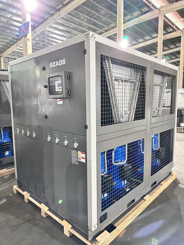 Suministro de fábrica 60HP refrigerado por aire industrial de agua de refrigeración 60 toneladas tipo de rollo de refrigerador de glicol con cuatro compresores de rollo