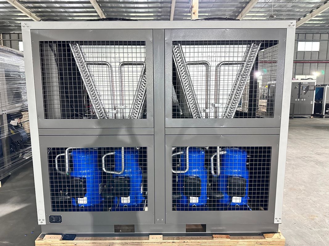Suministro de fábrica 60HP refrigerado por aire industrial de agua de refrigeración 60 toneladas tipo de rollo de refrigerador de glicol con cuatro compresores de rollo