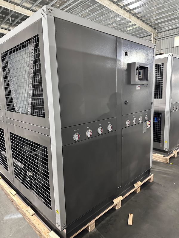 Suministro de fábrica 60HP refrigerado por aire industrial de agua de refrigeración 60 toneladas tipo de rollo de refrigerador de glicol con cuatro compresores de rollo